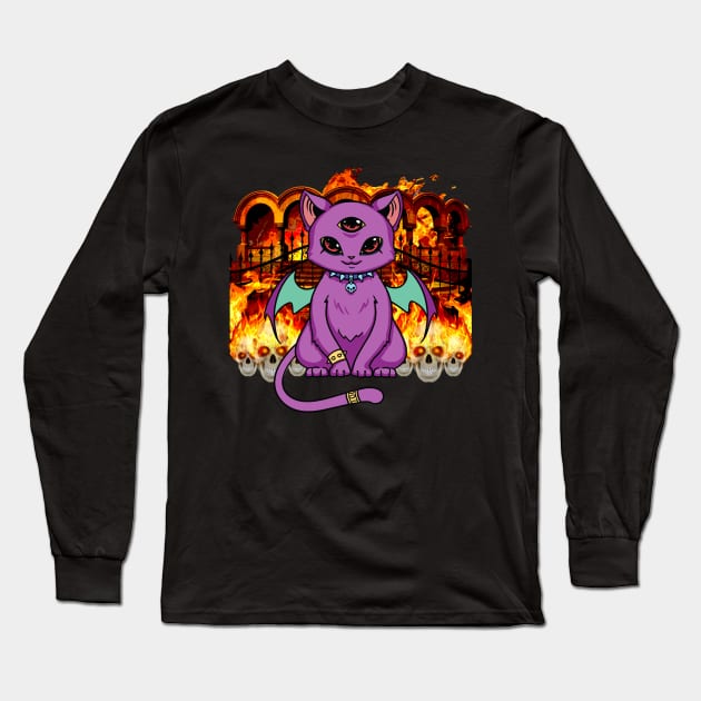 Pastel Anime Kawaii Demon Cat in Hell Goth Long Sleeve T-Shirt by Beautiful Butterflies by Anastasia